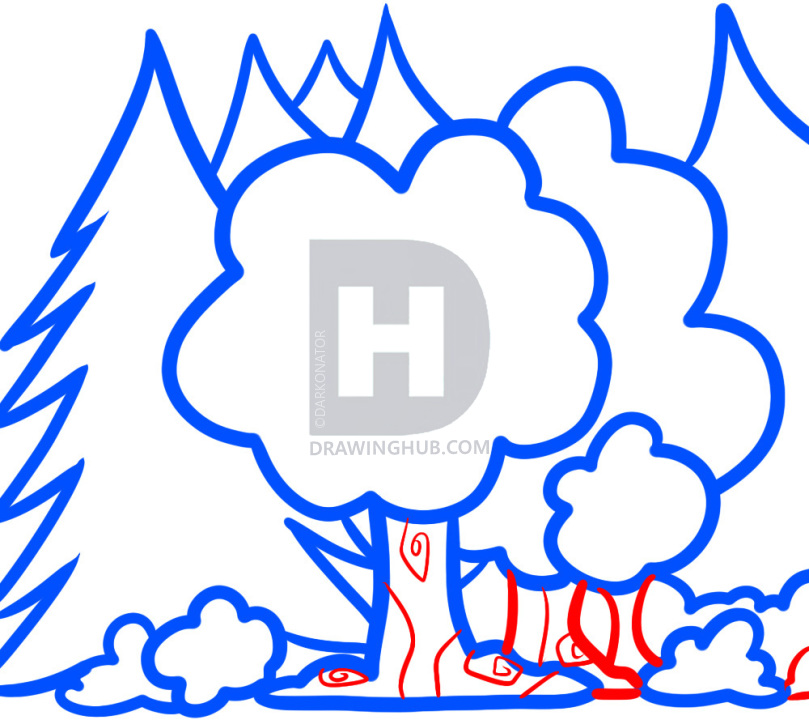 809x720 How To Draw Trees For Kids, Step