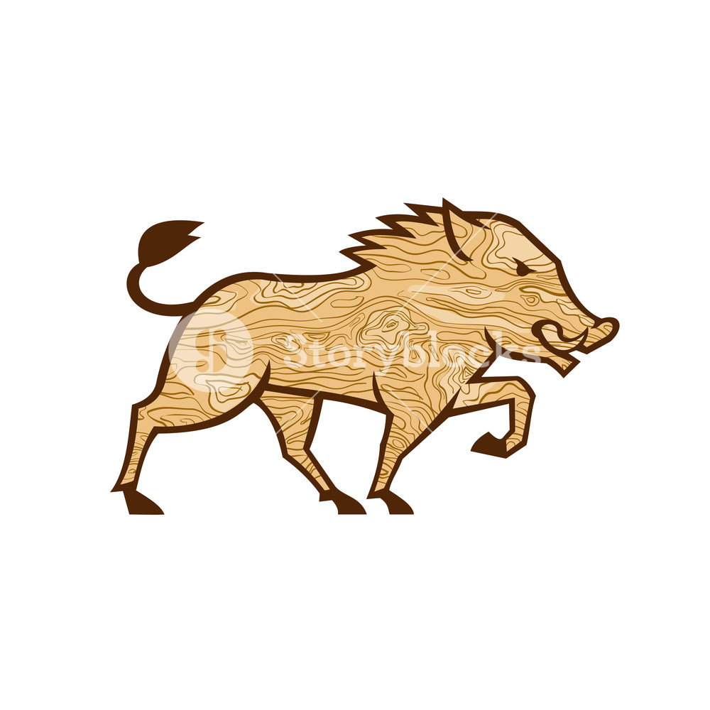 1000x1000 Retro Style Illustration Of A Wood Or Wooden Boar Marching Viewed