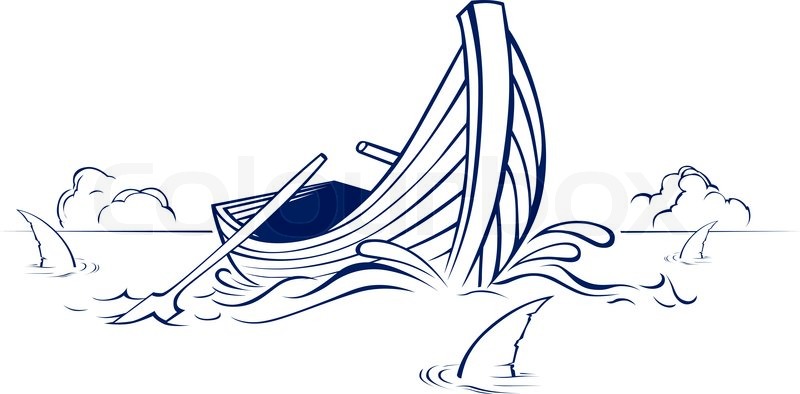 800x394 Wooden Boat With Shark Fin Stock Vector Colourbox