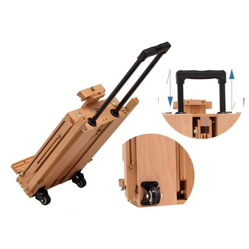 1000x1000 Red Beech Portable Rolling Easel Box Oil Paint Drawing Stand Wood