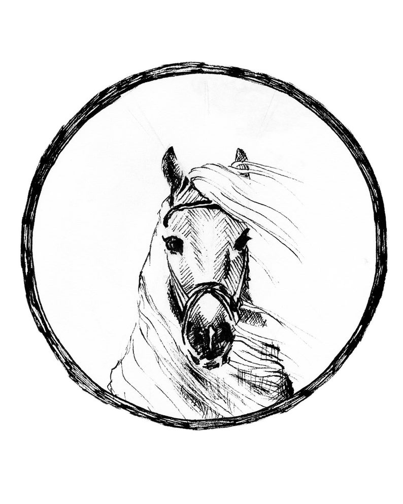 794x993 White Horse Woodland Inspired Ink Drawing Print Black And Etsy