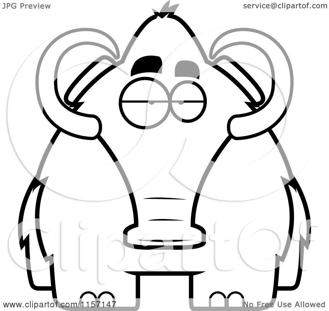 1080x1024 Cartoon Clipart Of A Black And White Woolly Mammoth