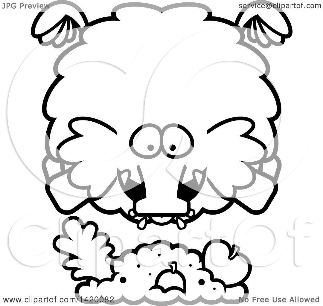 1080x1024 Clipart Of A Cartoon Black And White Lineart Chubby Woolly Mammoth