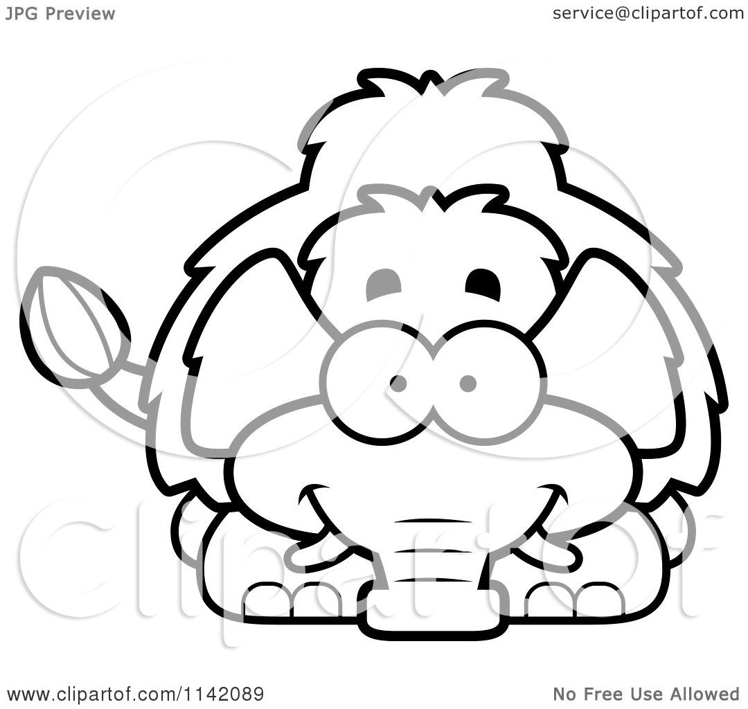 1080x1024 Cartoon Clipart Of A Black And White Happy Wooly Mammoth