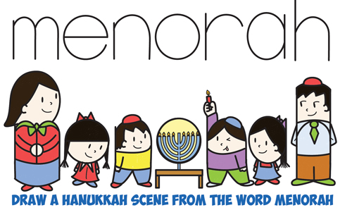 500x298 How To Draw Cartoon Kids Lighting A Menorah For Hanukkah