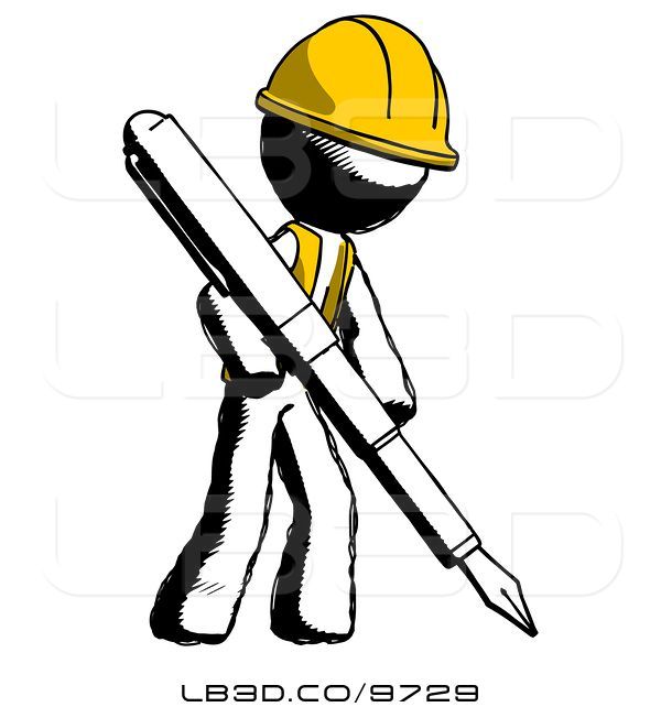 600x652 Illustration Of Ink Construction Worker Contractor Guy Drawing