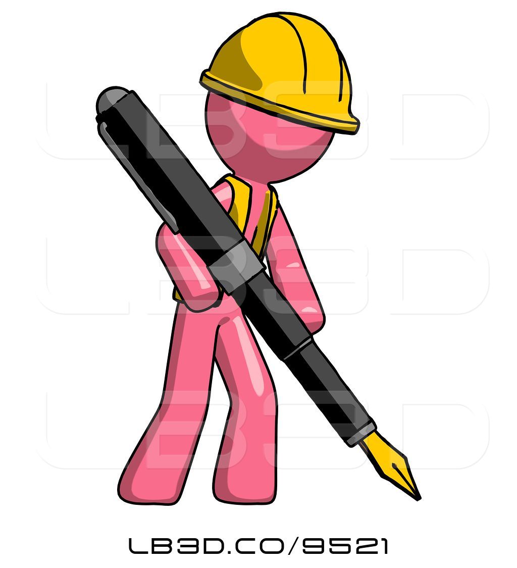 1024x1124 Illustration Of Pink Construction Worker Contractor Guy Drawing