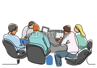 400x283 Continuous Line Drawing Of Working Group Of Team Members Buy