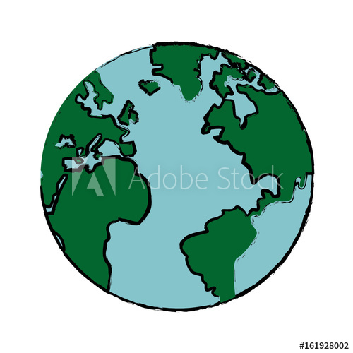 500x500 Drawing Global World Earth Map Atlas Vector Illustration