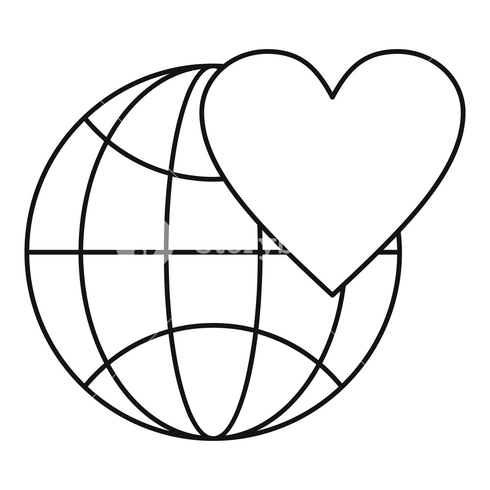 1000x1000 earth world globe with heart icon outline illustration of globe