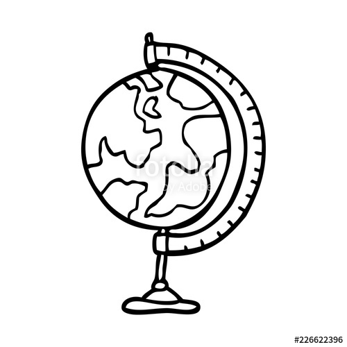 500x500 Line Drawing Cartoon Of A World Globe Stock Image And Royalty