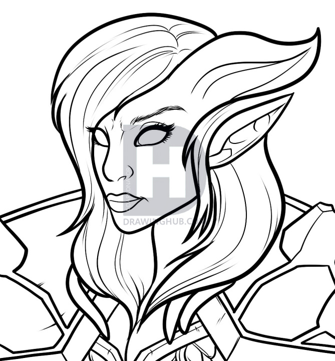 669x720 how to draw a world of warcraft character, female draenei, step