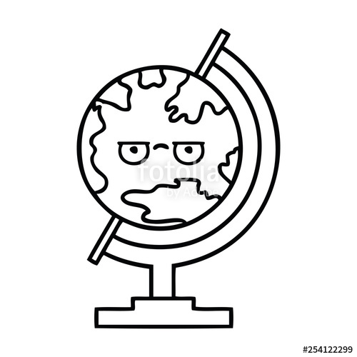 500x500 Line Drawing Cartoon Globe Of The World Stock Image And Royalty