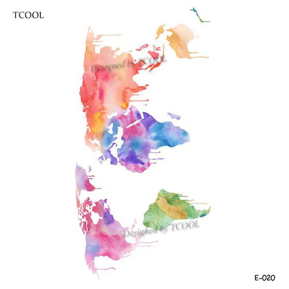 1000x1000 Tcool Watercolor World Map Temporary Tattoo Sticker Waterproof