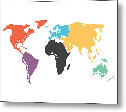 493x437 Multicolored Simplified World Map Divided To Continents Metal