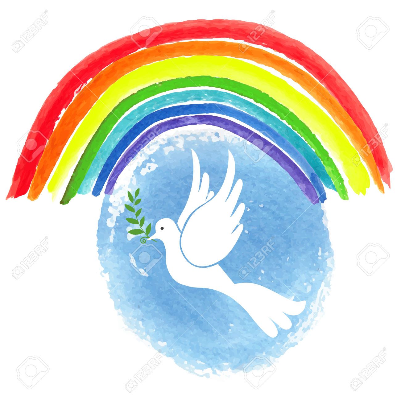 1300x1300 Peace Day White Pigeon Bird With Watercolor Blue Sky And Colored