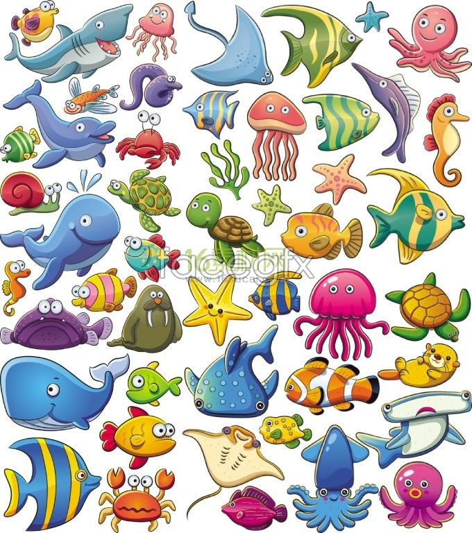 680x768 Cute Sea Animal Cartoon Vector College Cartoon Sea Animals