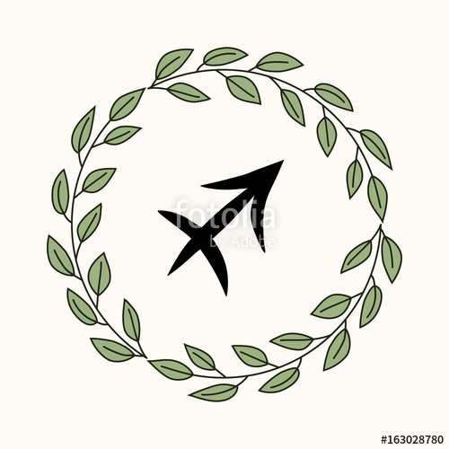 500x500 Hand Drawing Flat Sagittarius Symbol In Rustic Floral Wreath