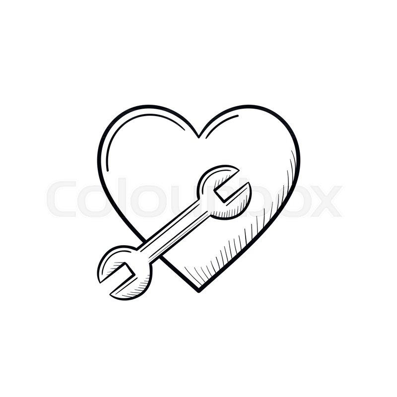 800x800 A Heart Symbol With A Wrench Hand Stock Vector Colourbox