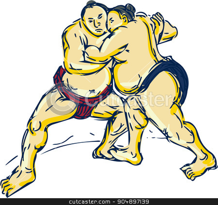 450x422 Japanese Sumo Wrestler Wrestling Drawing Stock Vector