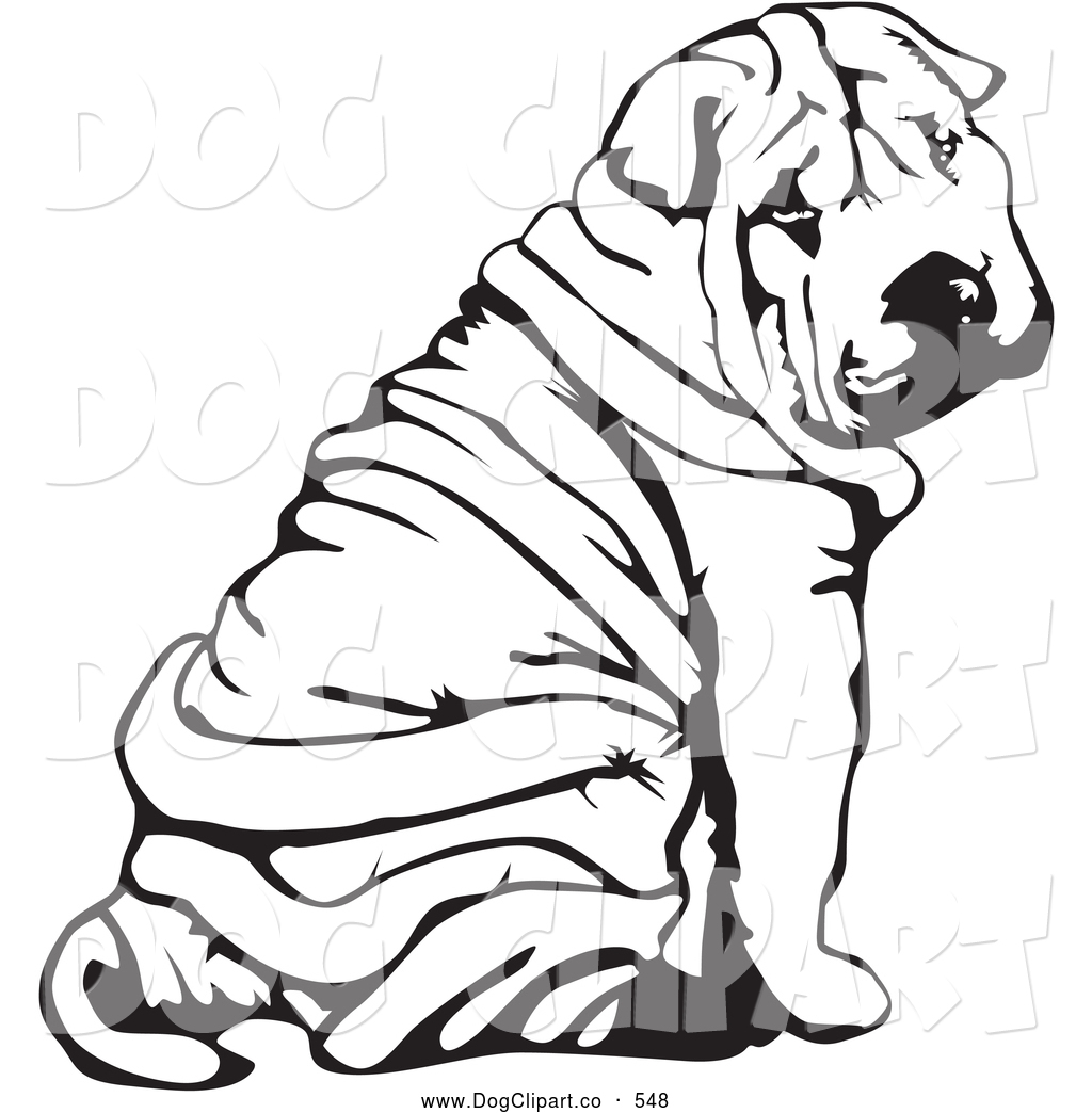 1024x1044 vector clip art of a cute wrinkled chinese shar pei dog, sitting
