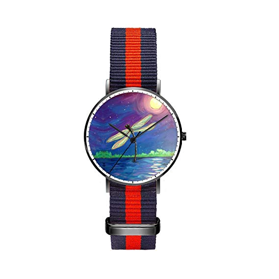 569x569 Customized Dragonfly Drawing Wrist Watch, Blue Red