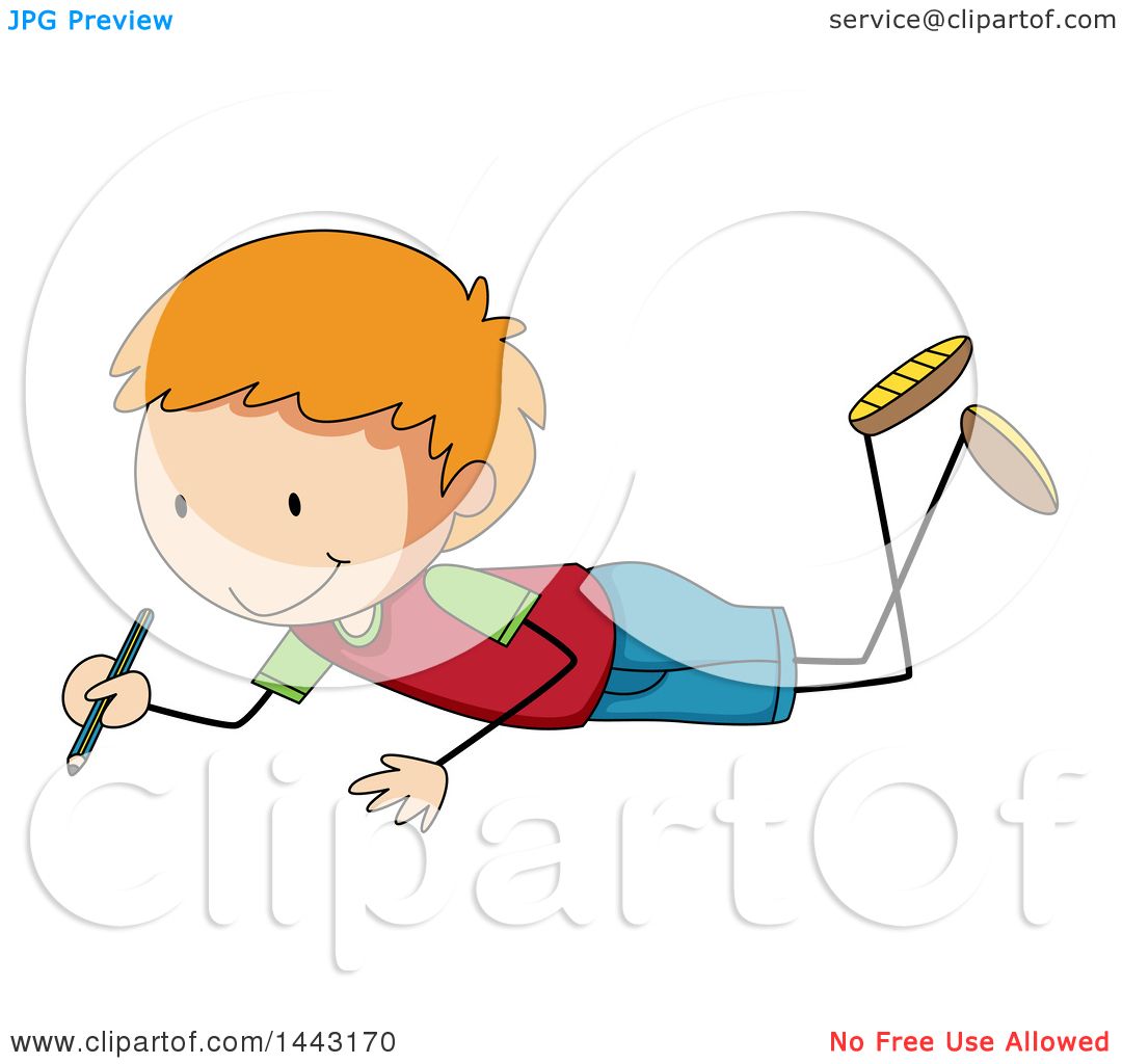 1080x1024 Clipart Of A White Boy Laying On The Ground And Writing Or Drawing