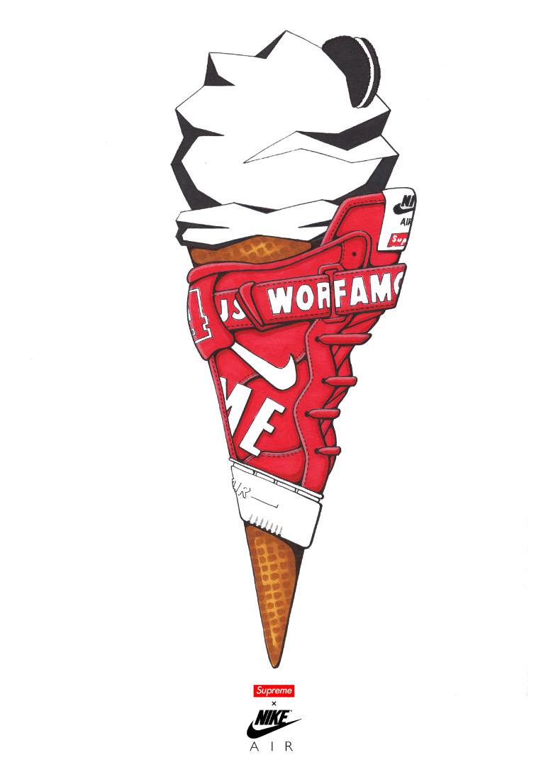 770x1089 Supreme X Nike Air Force High Drawing