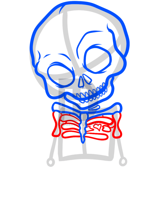 543x720 How To Draw An X Ray Skull, Tattoo Chibi Skull, Step