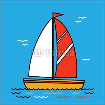 400x400 Sailing Yacht Flat Cartoon Square Icon, Drawing Boat With Sail