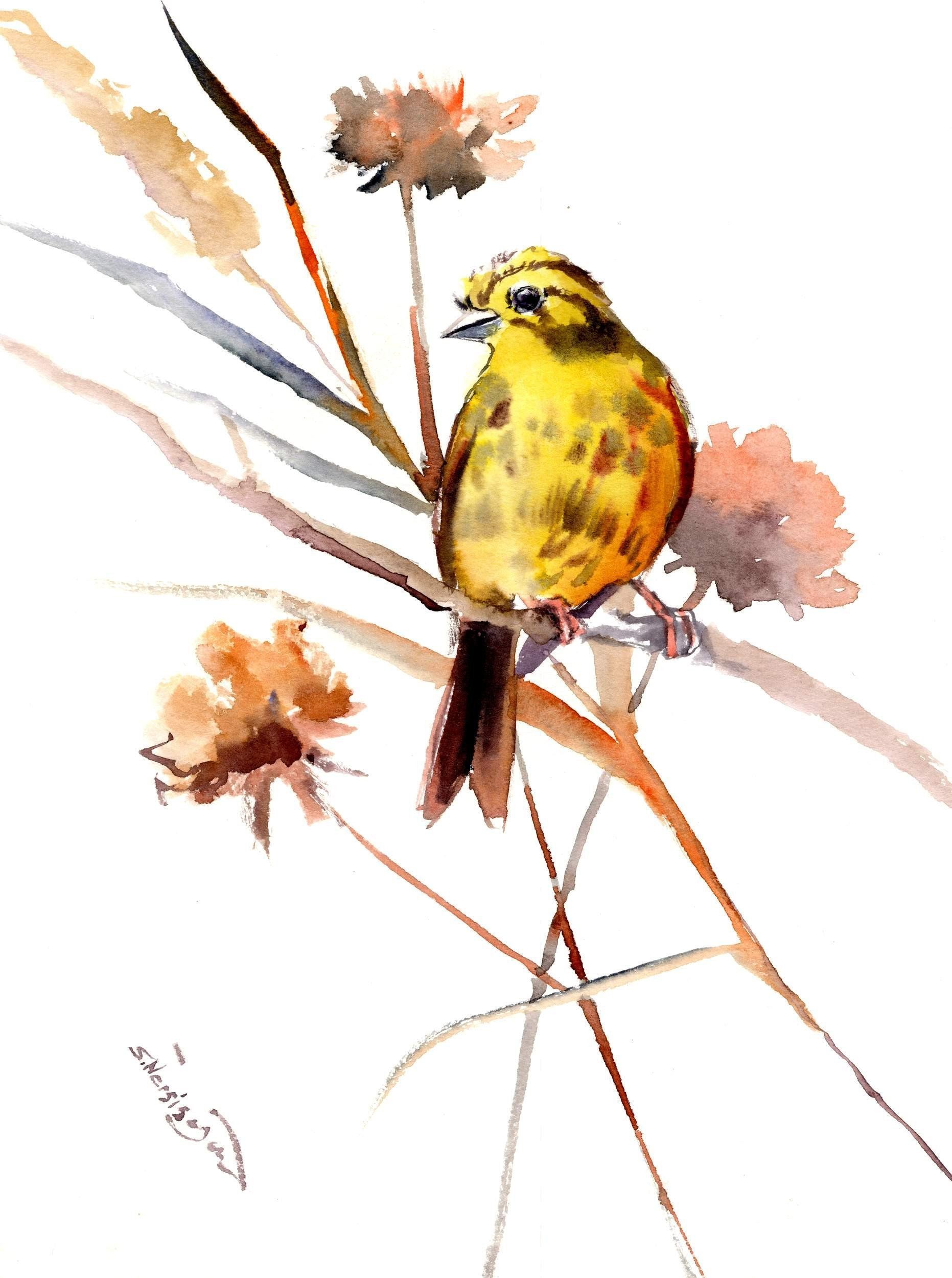 1863x2500 Yellowhammer Art, Yellow Bird Art, Bird Painting, Wall Art