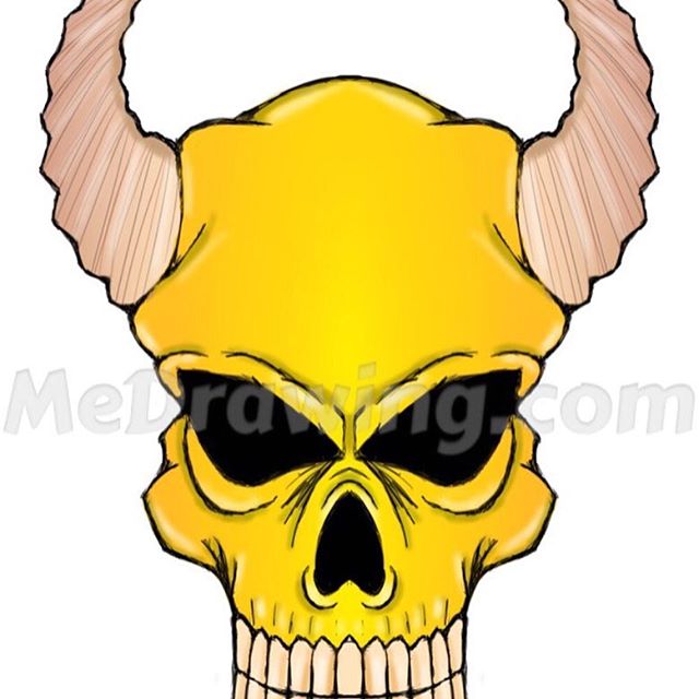 640x640 Yellow Horned Demon Skull Drawing