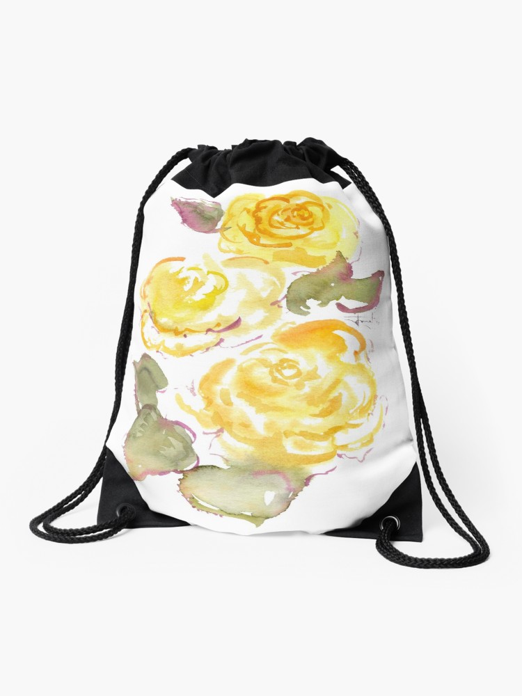 750x1000 Watercolor Drawing Of Three Yellow Rose Buds Drawstring Bag