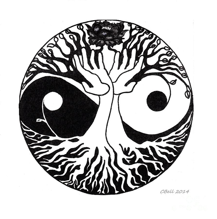 892x900 Tree Hands Yinyang Design Drawing