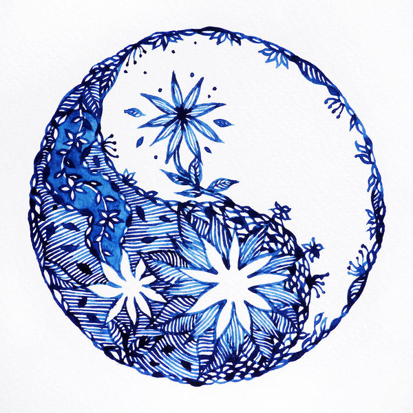 600x600 Yin Yang Symbol Watercolor Painting Minimal Design Hand Drawn