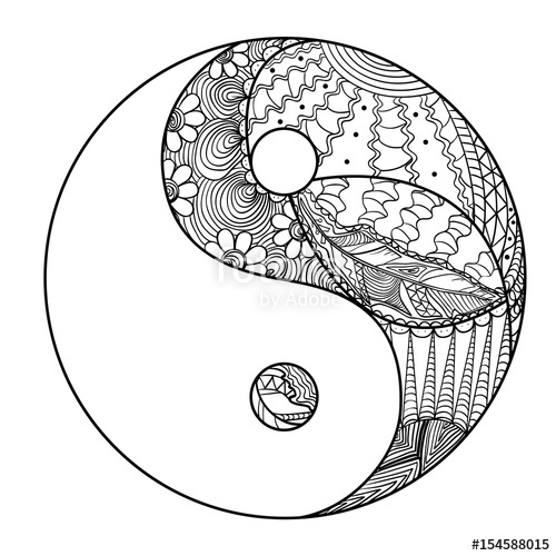 500x500 Yin And Yang Feather Pattern Zentangle Hand Drawn Mandala