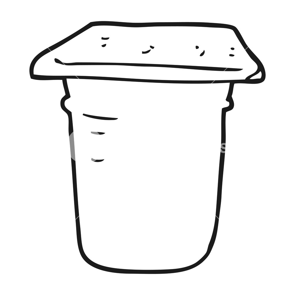 1000x1000 Freehand Drawn Black And White Cartoon Yogurt Pot Royalty Free