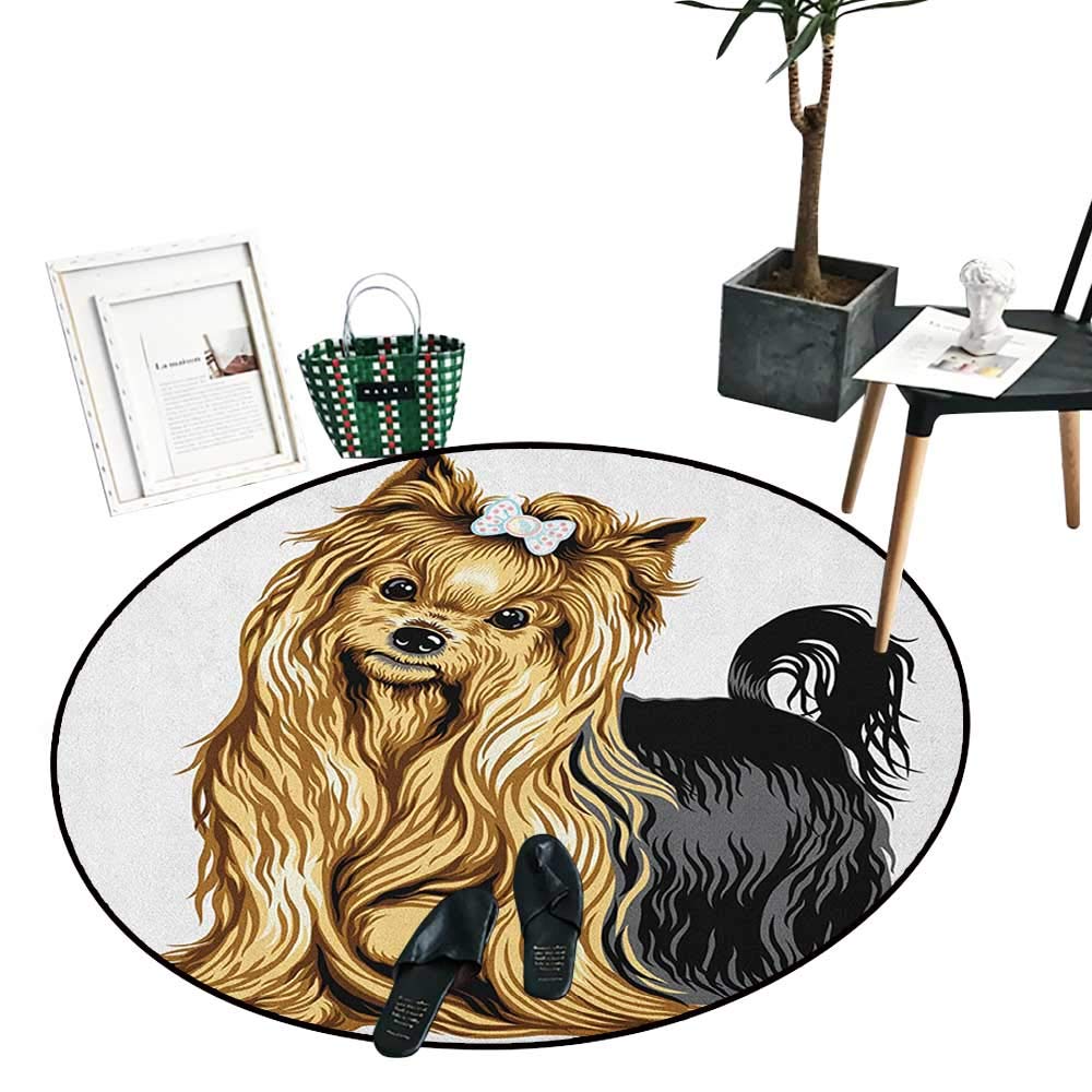 1000x1000 yorkie round rug kid carpet realistic drawing long haired yorkie