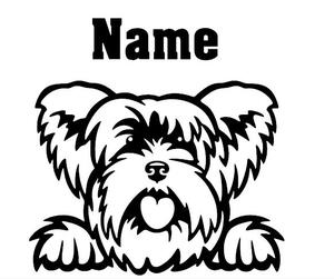 300x251 Yorkshire Terrier Peeking Dog With Name Car Window Decal Singularcut
