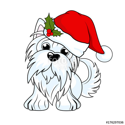 500x500 Cartoon Character Yorkshire Terrier Dog In Christmas Hat Vector