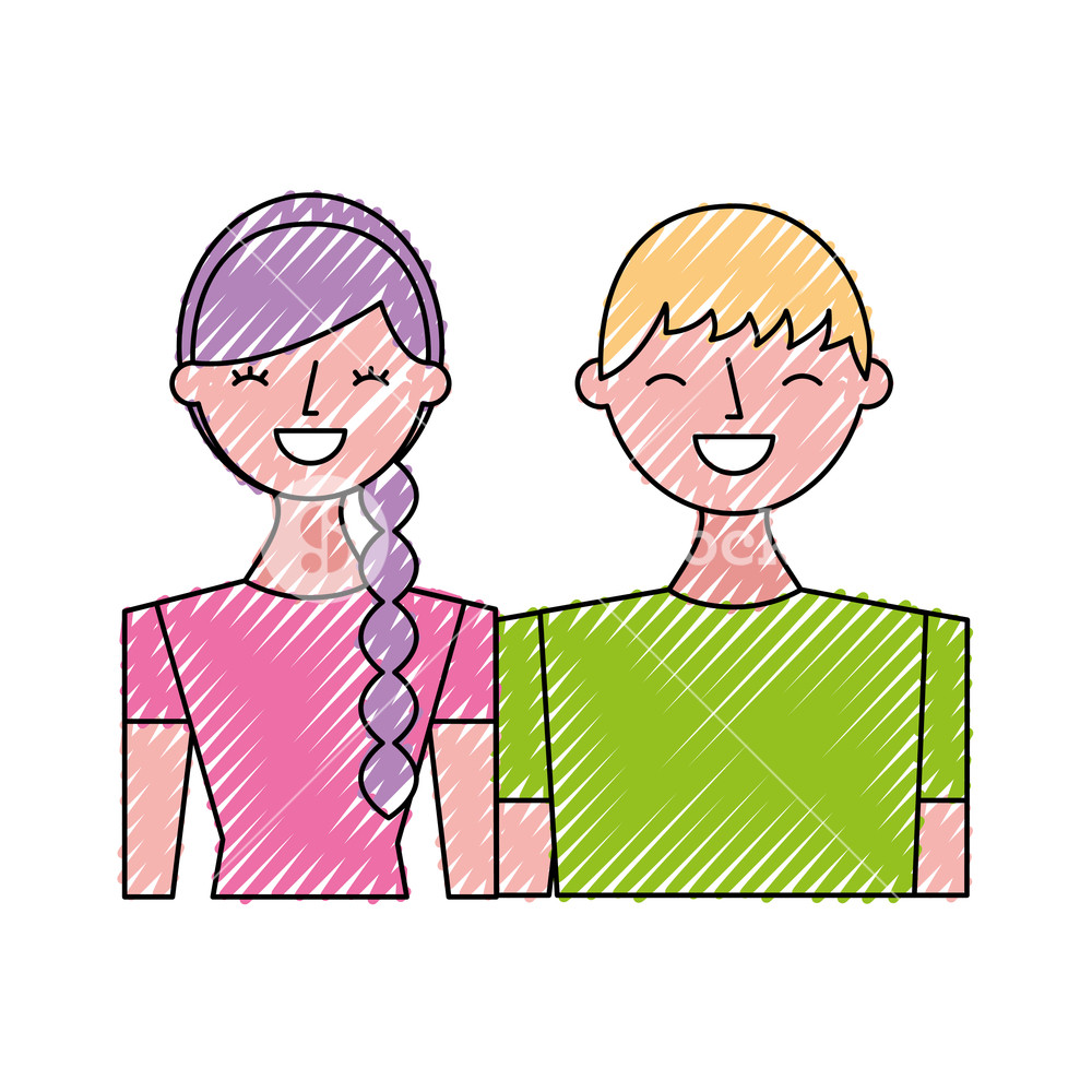 1000x1000 Happy Young Couple Portrait Characters Vector Illustration Drawing