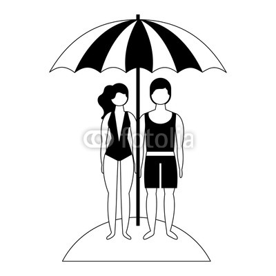 400x400 Young Couple With Umbrella Beach Vector Illustration Design Buy