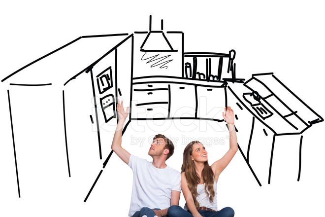 660x440 Composite Image Of Happy Young Couple With Hands Raised Stock