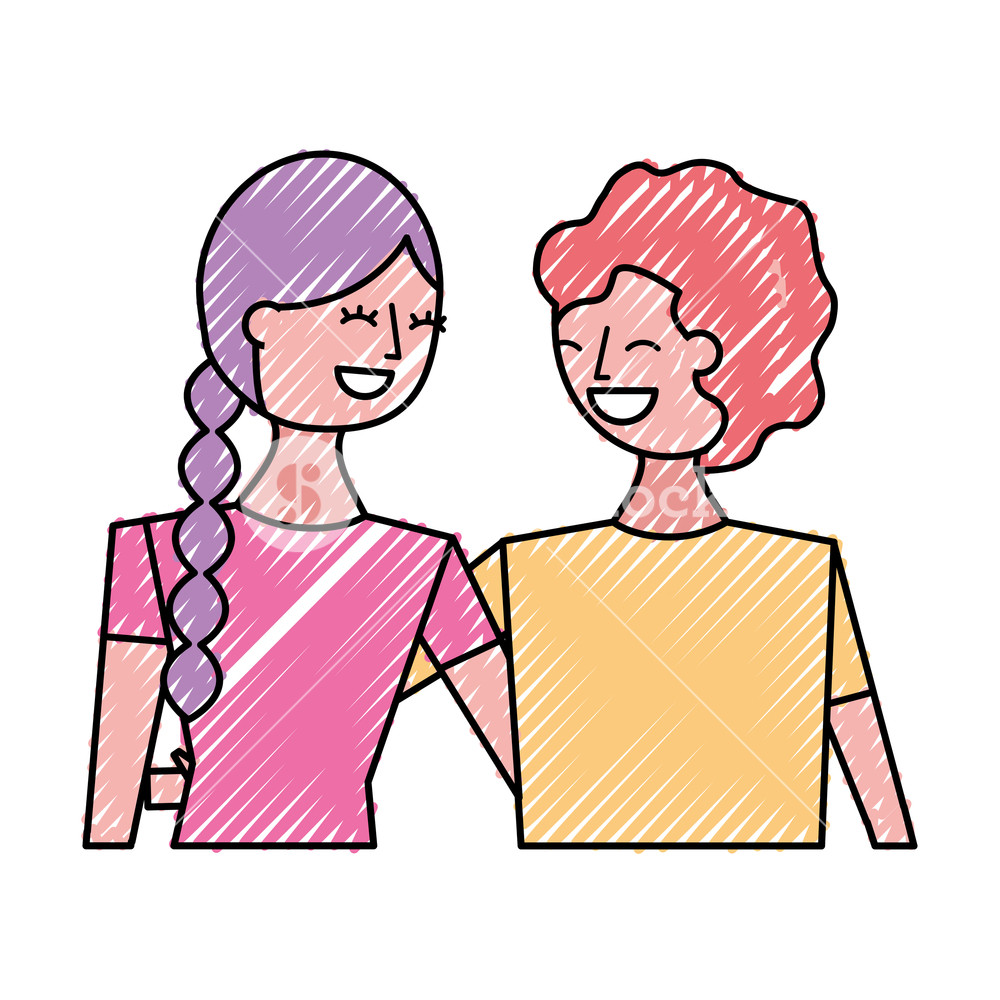 1000x1000 Happy Young Couple Portrait Characters Vector Illustration Drawing