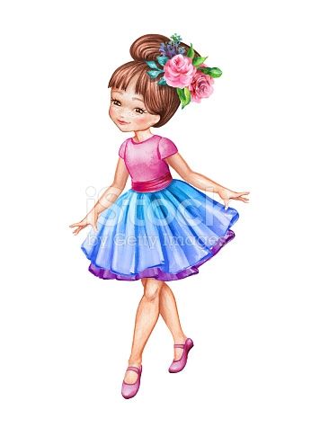 356x485 Watercolor Illustration, Cute Little Ballerina, Young Girl Wearing