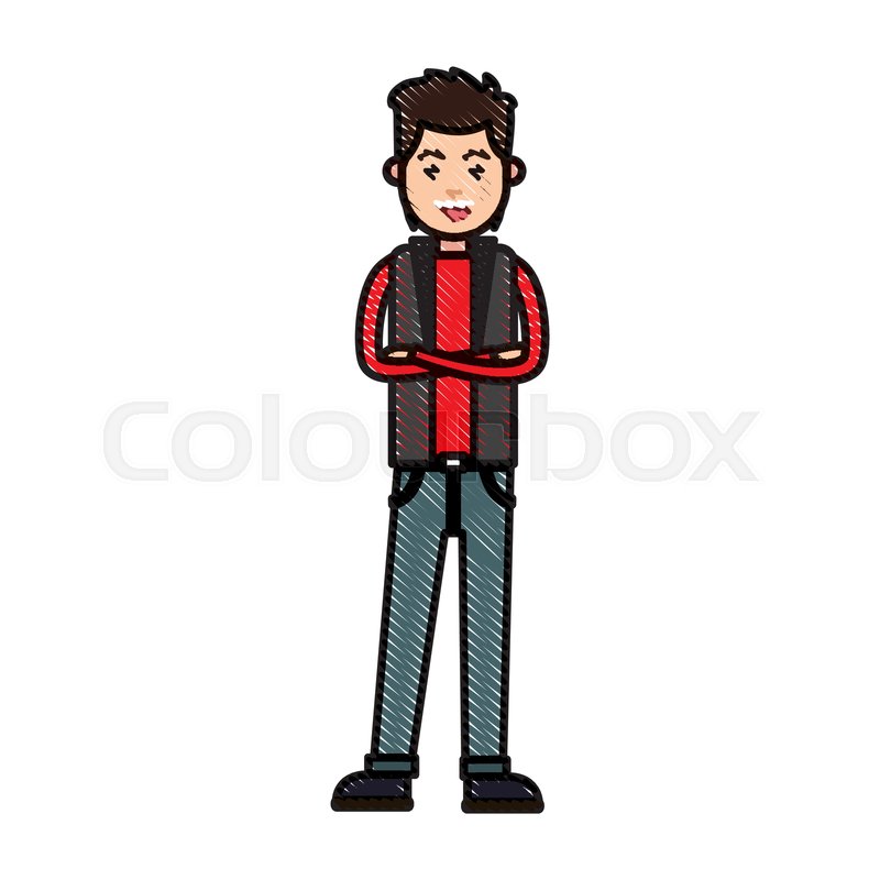 800x800 Drawing Young Man With Cross Arm Wear Stock Vector Colourbox