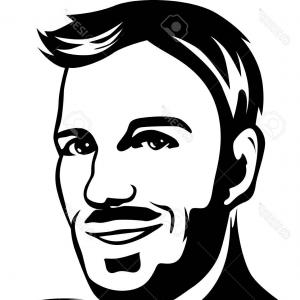 300x300 Photostock Vector Portrait Of Young Man Black Outline Illustration