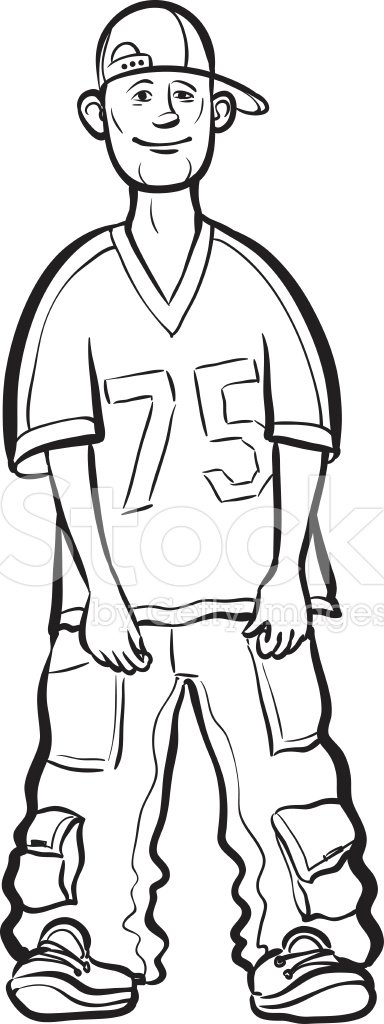 384x1024 Whiteboard Drawing Cartoon Standing Hip Hop Style Young Man Stock