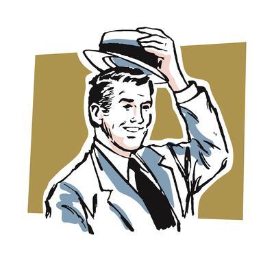 400x400 Young Man Lifting Hat In Greeting Art Print