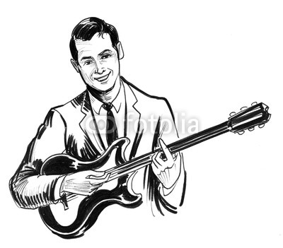 400x351 Young Man In Suit Playing Electric Guitar Ink Black And White